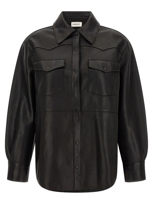 Blouse by P.A.R.O.S.H. for women in lambskin leather black features an polished silhouette, showcasing a sophisticated and detail for a truly polished finish.