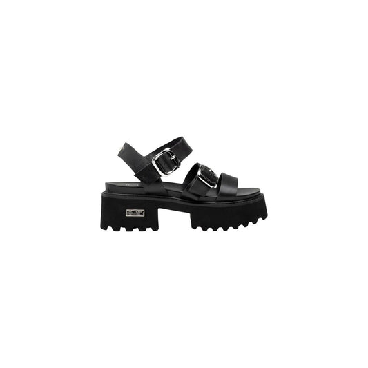 Platform Sandals by Cult for women in leather & rubber black presents a sculptural silhouette, showcasing the Women's Leather & Rubber Platform Sandals design with a sculptural platform and for a premium look.