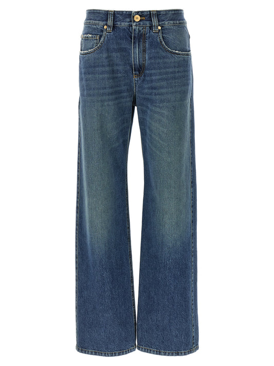 Jeans by Brunello Cucinelli for women in cotton denim blue & signature features an refined tailoring silhouette, showcasing a premium straight, relaxed-fit & wide with a and long cut for a refined tailoring look.