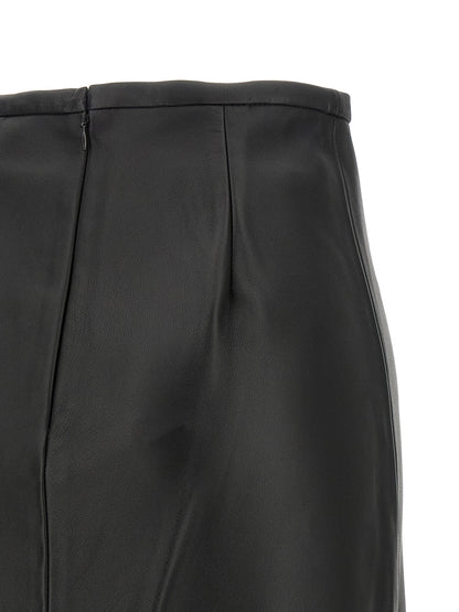 CO Black Lamb Leather Midi Skirt