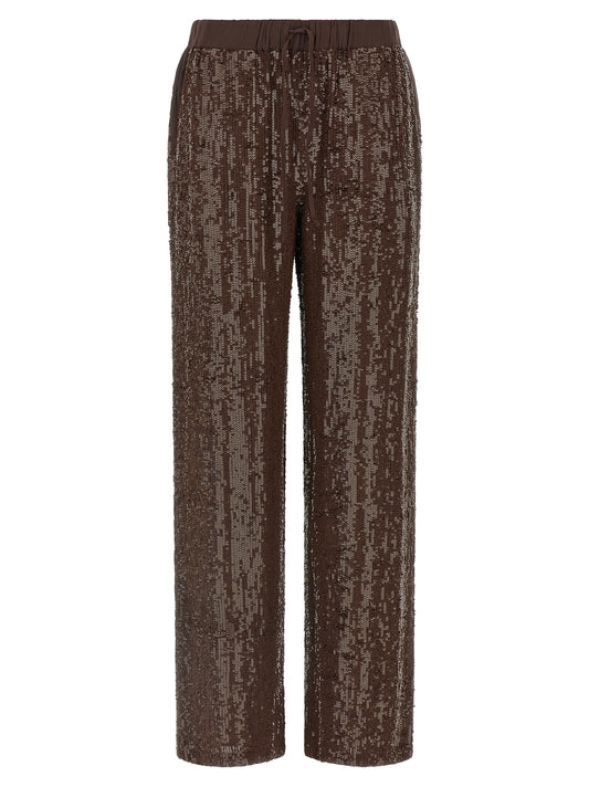 Trousers by P.A.R.O.S.H. for women in viscose & sequins brown features an on trend silhouette, showcasing a sophisticated straight-leg & relaxed-fit with a long and for an on trend finish.