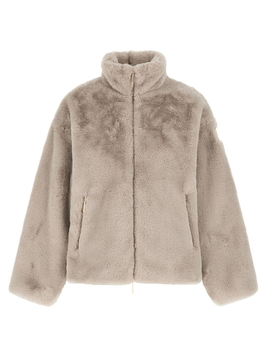 Overcoat by Tatras for women in plush polyester & fur gray & gold features a cosy chic silhouette, artfully detailed with a sophisticated wrap neckline and premium for a cosy chic finish.