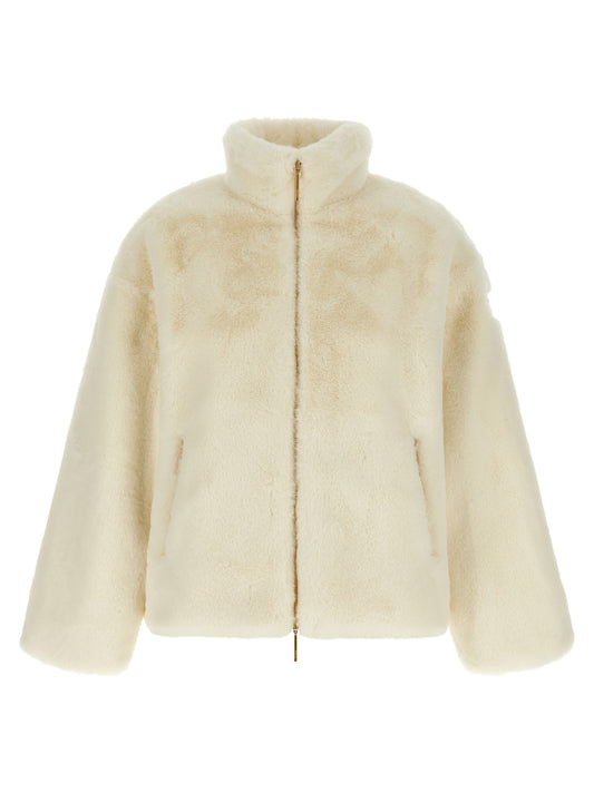 Overcoat by Tatras for women in metal plush & polyester gold & white showcases a enveloping silhouette, detailed with distinctive and a enveloping high-neck neckline.