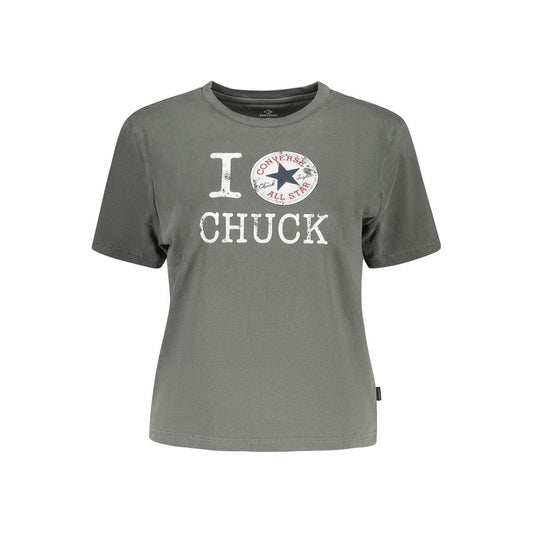 T-Shirt by Converse for women in cotton gray & print showcases a dramatic silhouette, elegantly detailed with a dramatic crew neckline and for a truly dramatic finish.