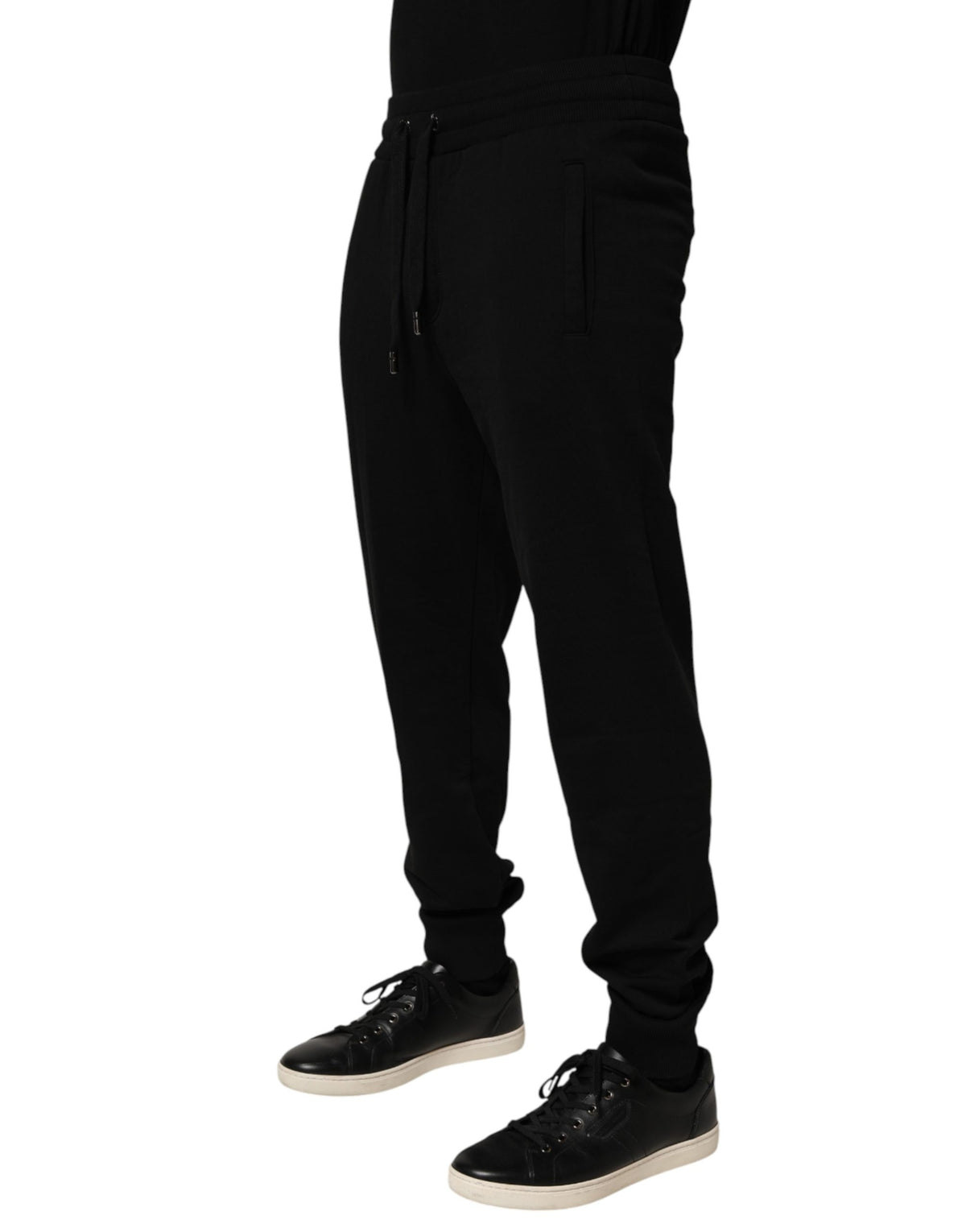 Jogger Sweatpants by Dolce & Gabbana for men in cotton black features a athletic with a and long, showcasing athletic for a sophisticated performance look.