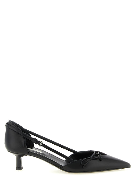 Mid-Heel Pumps Heels by Prada for women in goatskin leather black & signature features an captivating silhouette, showcasing the elegant Women's Goatskin Leather Mid-Heel Pumps Heels design with a mid-heel and a sophisticated .