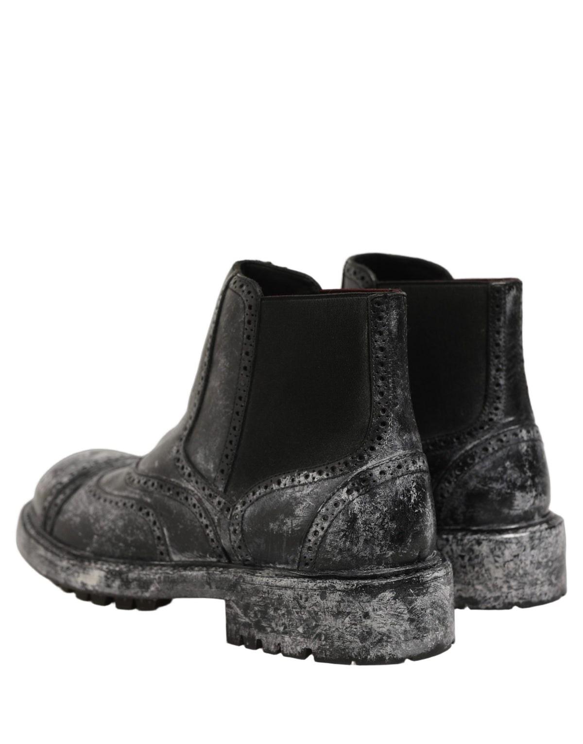 Dolce & Gabbana Black Gray Leather Ankle Chelsea Boots Shoes