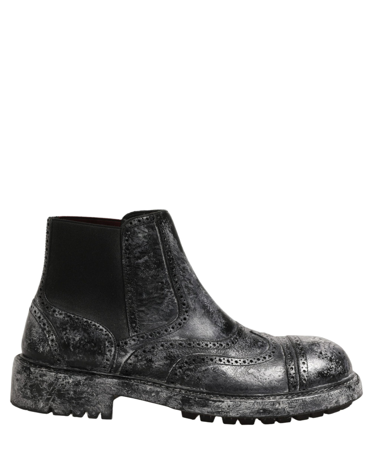Dolce & Gabbana Black Gray Leather Ankle Chelsea Boots Shoes