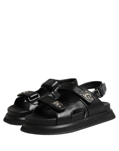 Dolce & Gabbana Black DG Logo Sandals Flats Slippers Shoes