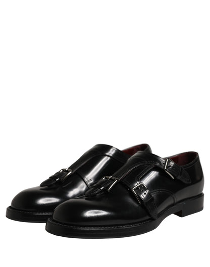 Dolce & Gabbana Black Leather Monk Strap Formal Dress Shoes