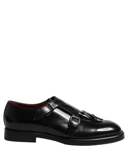 Dolce & Gabbana Black Leather Monk Strap Formal Dress Shoes
