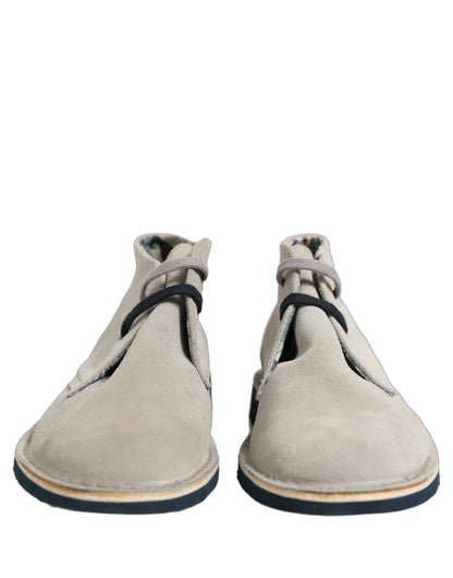 Pollini Gray Suede Chukka Lace Up Men Ankle Boots Light