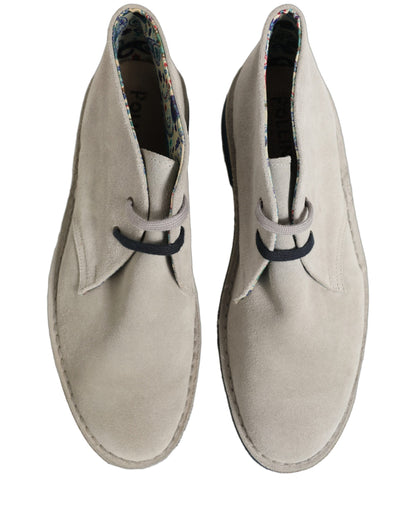 Pollini Gray Suede Chukka Lace Up Men Ankle Boots Light