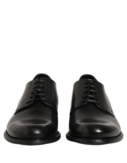 Dolce & Gabbana Black Calfskin Leather Derby Men Dress Shoes