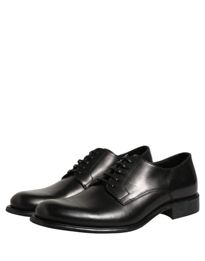 Dolce & Gabbana Black Calfskin Leather Derby Men Dress Shoes