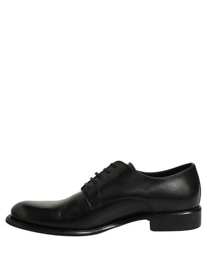 Dolce & Gabbana Black Calfskin Leather Derby Men Dress Shoes