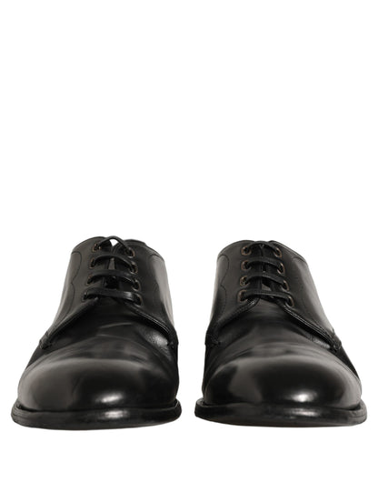 Dolce & Gabbana Black Calfskin Leather Derby Men Dress Shoes