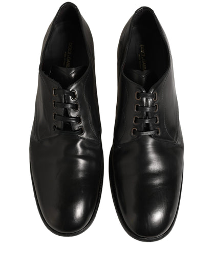 Dolce & Gabbana Black Calfskin Leather Derby Men Dress Shoes