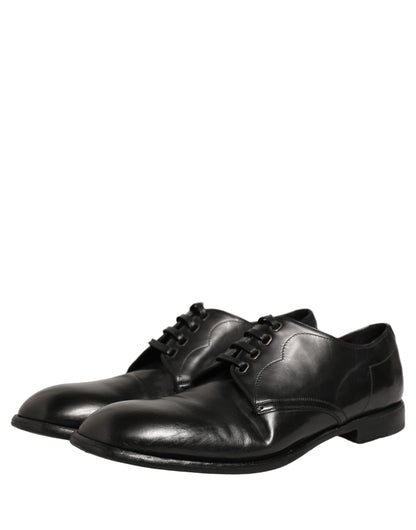 Dolce & Gabbana Black Calfskin Leather Derby Men Dress Shoes