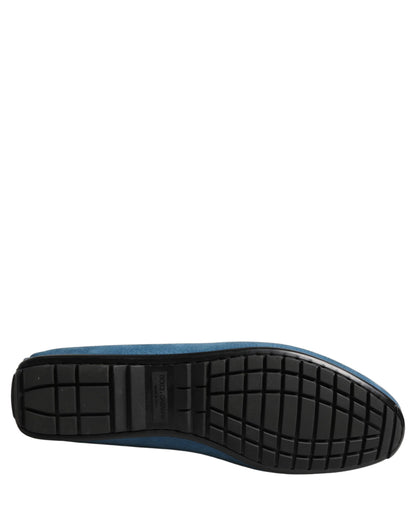 Dolce & Gabbana Blue Calfskin Leather Driver Loafers Shoes