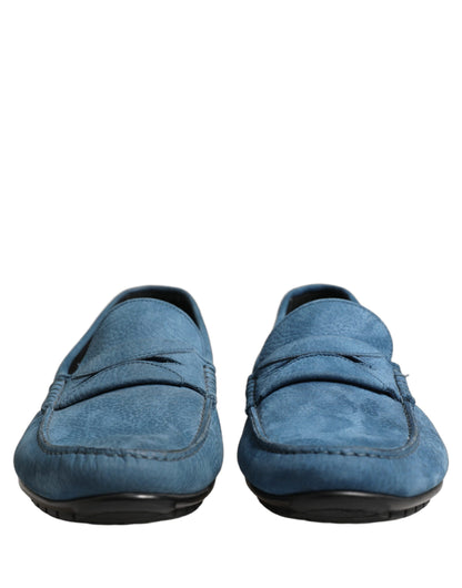 Dolce & Gabbana Blue Calfskin Leather Driver Loafers Shoes