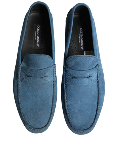 Dolce & Gabbana Blue Calfskin Leather Driver Loafers Shoes