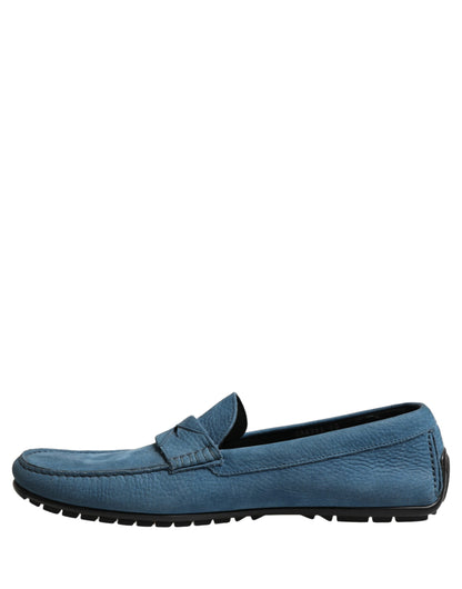 Dolce & Gabbana Blue Calfskin Leather Driver Loafers Shoes