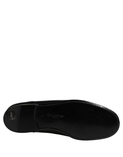 Dolce & Gabbana Black Leather Logo Plaque Loafers Men Shoes