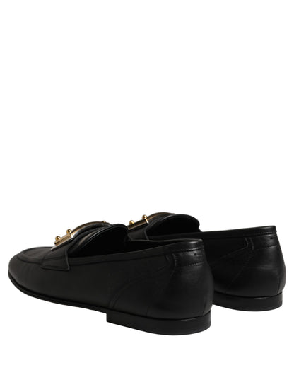Dolce & Gabbana Black Leather Logo Plaque Loafers Men Shoes