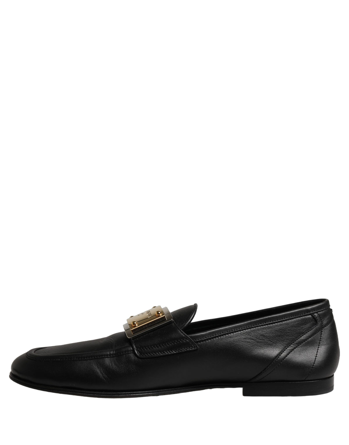 Dolce & Gabbana Black Leather Logo Plaque Loafers Men Shoes