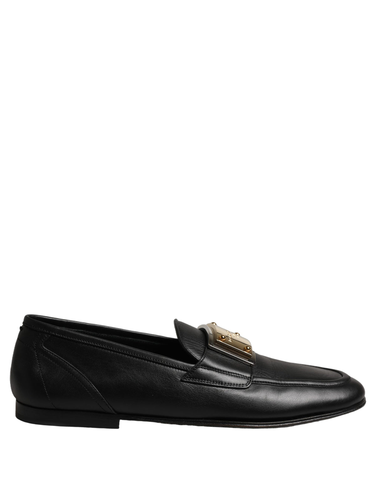 Dolce & Gabbana Black Leather Logo Plaque Loafers Men Shoes