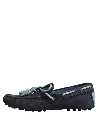 Dolce & Gabbana Navy Blue Suede Leather Tassel Loafers Shoes