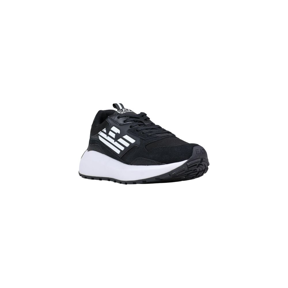Athletic Sneakers by EA7 Emporio Armani for men in polyethylene & polyurethane black & white presents a sleek silhouette, perfectly capturing the athletic style essence of Men's Athletic Polyethylene & Polyurethane Sneakers with its sleek design and premium finish.