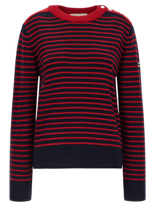 Cardigan by Ami Paris for women in wool blue & striped showcases a luxurious silhouette, meticulously detailed with a sophisticated and for a refined finish.