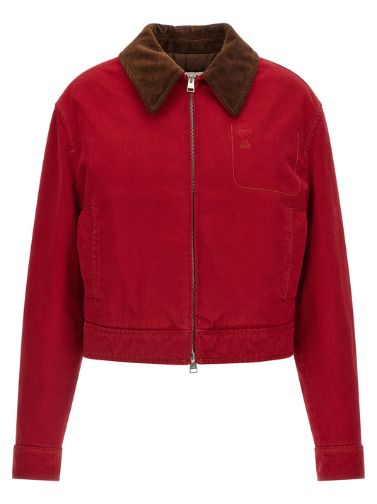 Jacket by Ami Paris for women in cotton corduroy twill brown, red & ruby presents a authentic silhouette, artfully detailed with a authentic and functional pockets for a premium authentic finish.
