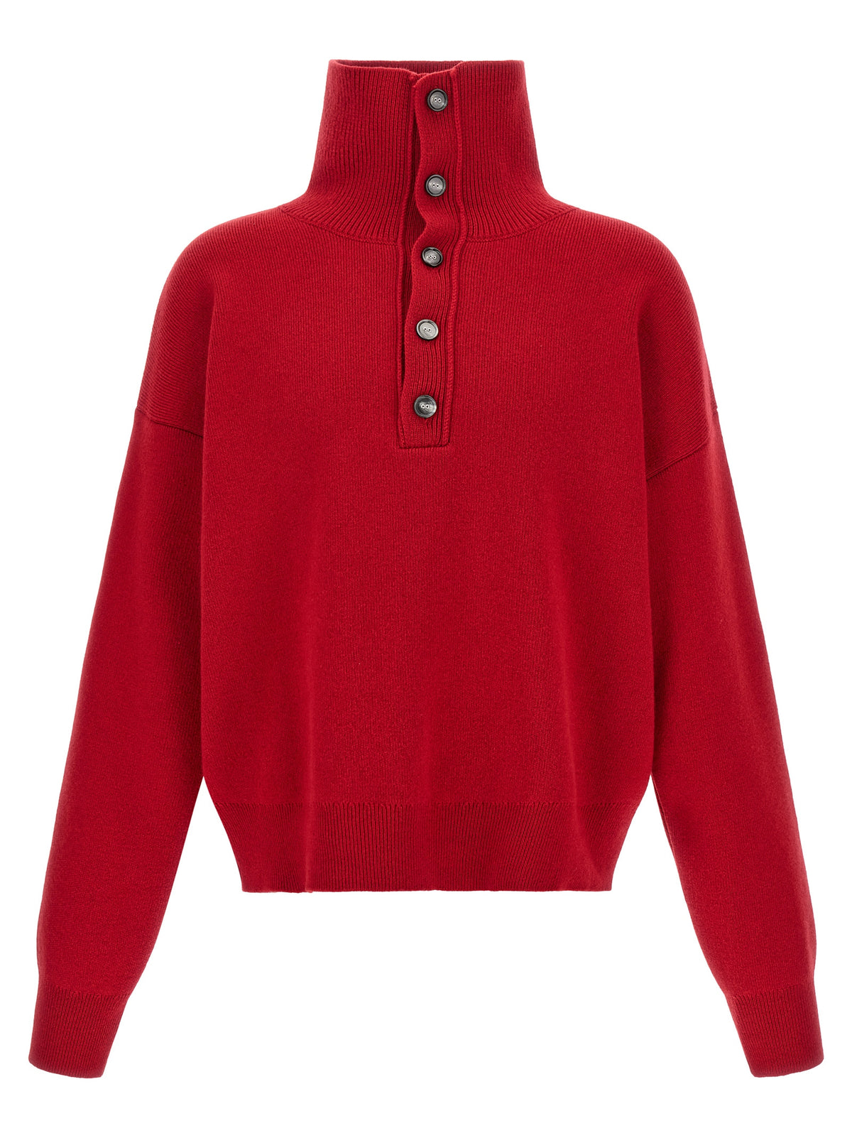 Cardigan by Ami Paris for men in leather & wool black & red features a dramatic silhouette, showcasing a sophisticated turtle high-collar neckline and dramatic detail for a timeless, premium look.