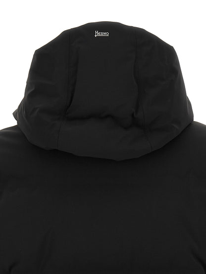 Hooded Puffer Jacket by Herno for men in stretch polyamide black features an on trend silhouette, showcasing refined breathable-design, water-resistant, windproof, hooded & insulated and a sophisticated hooded neckline for a truly on trend finish.