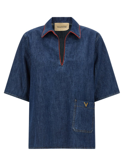 Valentino Garavani Blue Cotton Blouse