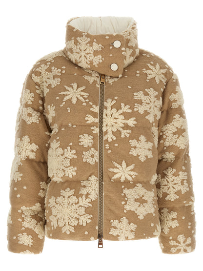Puffer Jacket by Herno for women in polyester acrylic beige & jacquard features an contemporary silhouette, showcasing a sophisticated high-neck neckline and contemporary insulated for a truly refined look.
