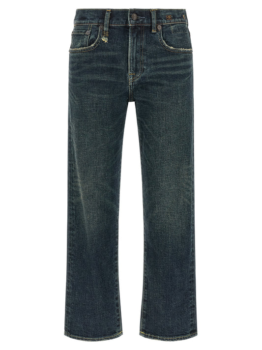 Jeans by R13 for women in stretch denim cotton gradient, black, dark-blue & indigo features a refined silhouette with a refined straight-leg, defined by a and a refined long for a refined finish.
