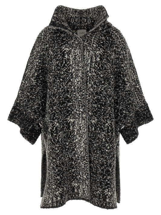 Cape by NUDE for women in acrylic wool & polyamide bicolour, black, nude, white & patterned features an relaxed-luxury silhouette, showcasing a sophisticated and premium pockets for a truly relaxed-luxury finish.