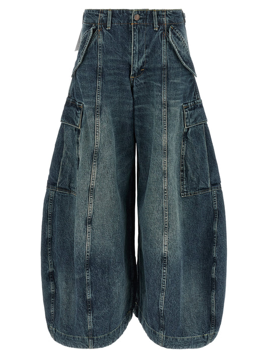 Cargo Pants by R13 for women in denim cotton blue & white features an smart casual oversized and long, expertly tailored with a and smart casual utilitarian details for a sophisticated look.