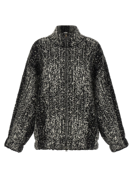 Bomber Jacket by NUDE for women in acrylic wool & polyamide bicolour, black, nude & white features an on trend silhouette, showcasing refined and a sophisticated high-neck neckline for a truly on trend finish.