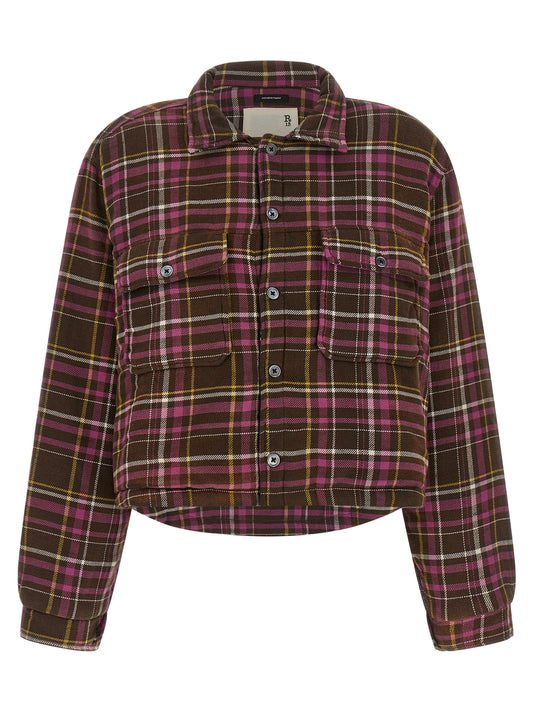 Windbreaker Jacket by R13 for women in cotton brown, pink, patterned & tartan features an stylish silhouette, showcasing a sophisticated and performance-driven pockets, insulated & windproof for a premium, stylish look.