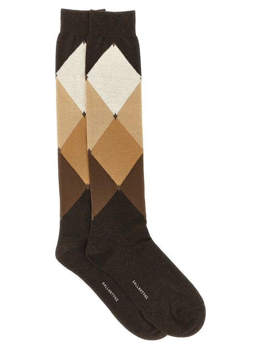 Socks by Ballantyne for men in stretch polyamide cotton brown, camel, cream & patterned features an utilitarian chic finish from the Men's Stretch Polyamide Cotton Socks collection, offering an utilitarian chic fit that ensures sophisticated comfort.