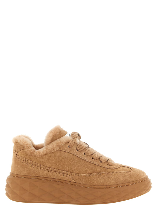 Sneakers by Jimmy Choo for women in suede cowhide & lamb leather beige, patterned & signature presents a impeccable silhouette as Women's Chunky Suede Cowhide & Lamb Leather Sneakers, expertly defined by a impeccable chunky style for a impeccable, high-fashion look.