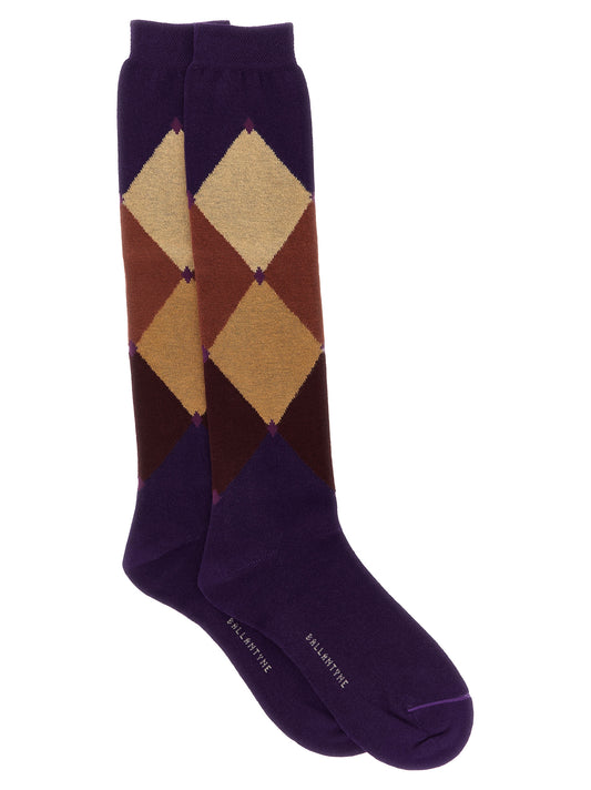Socks by Ballantyne for women in stretch polyamide cotton beige, brown, purple & patterned presents a perennial silhouette, artfully capturing the refined essence of the perennial Women's Stretch Polyamide Cotton Socks design with a perennial finish.