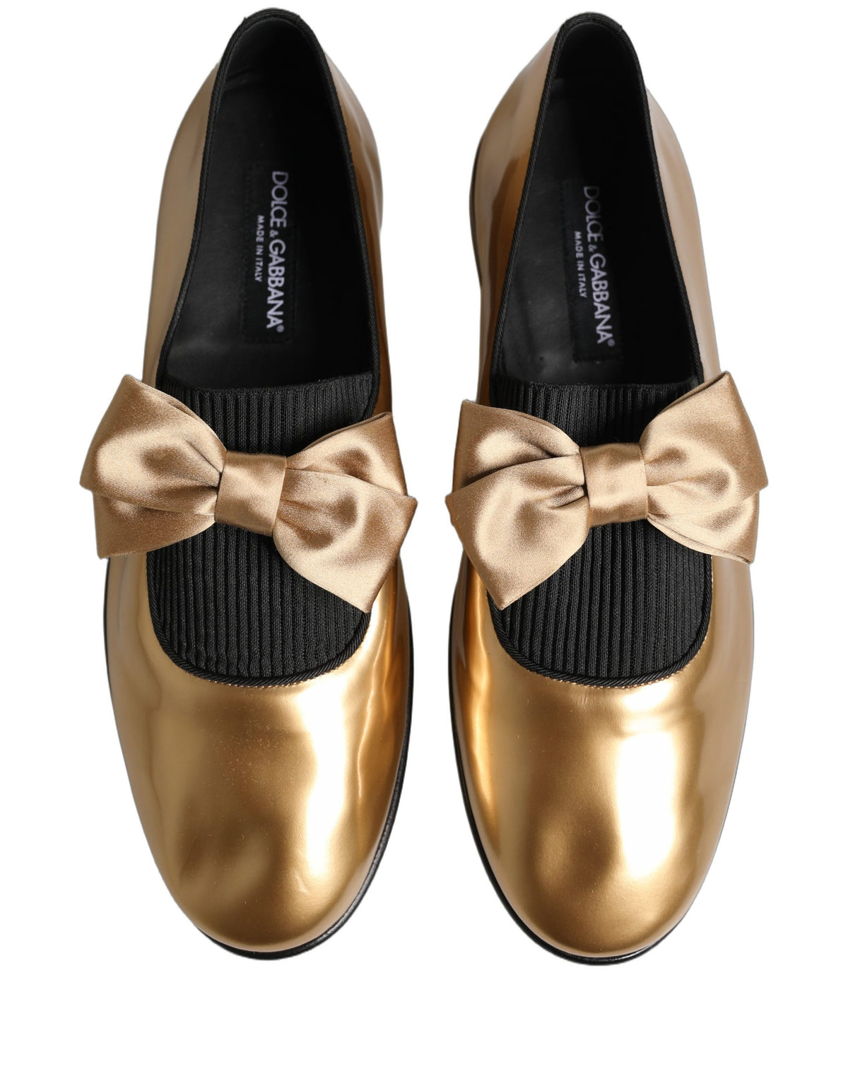 Dolce & Gabbana Metallic Gold Leather Flats Loafers Shoes