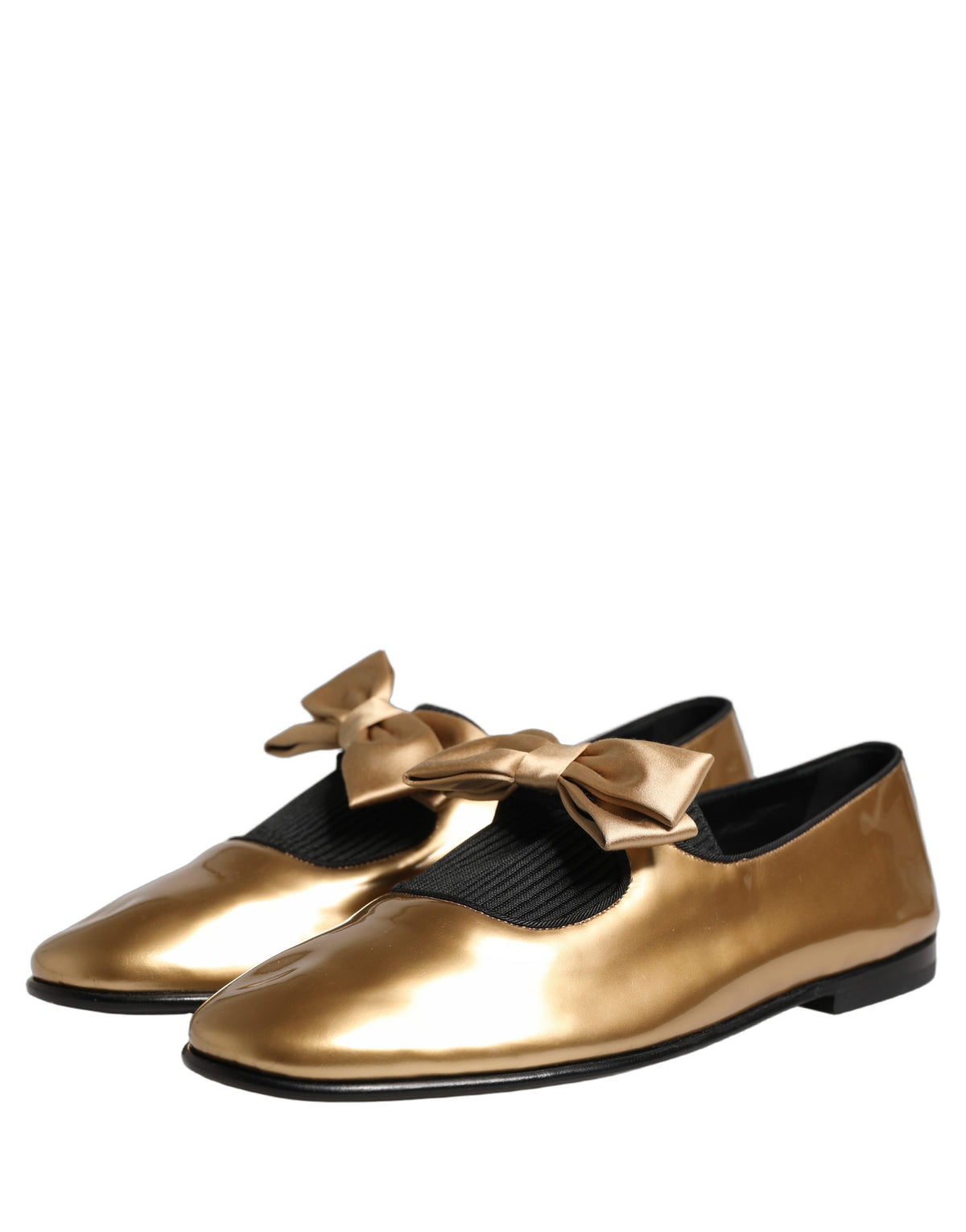 Dolce & Gabbana Metallic Gold Leather Flats Loafers Shoes