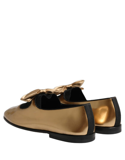 Dolce & Gabbana Metallic Gold Leather Flats Loafers Shoes